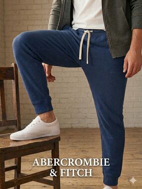 Abercrombie & Fitch Men’s Navy Sweatpants XL Soft Fleece with Drawstring Joggers